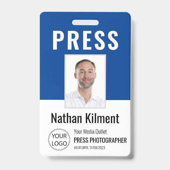 Badge Journaliste Passe Photo Nom Logo ID Marine Blue (Avant)