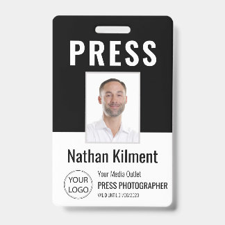 Badge Journaliste Passe Photo Nom Logo ID Noir