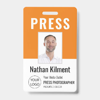 Badge Journaliste Passe Photo Nom Logo ID Orange