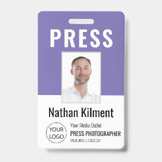 Badge Journaliste Passe Photo Nom Logo ID Purple