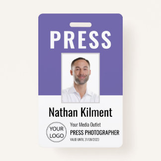 Badge Journaliste Passe Photo Nom Logo ID Purple