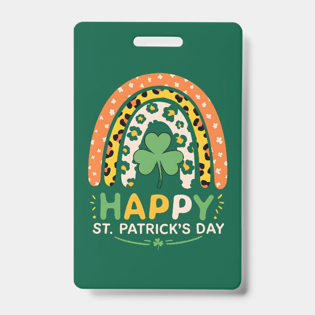 Badge Joyeuse Saint-Patrick Cute Léopard Arc-en-Ciel (Avant)