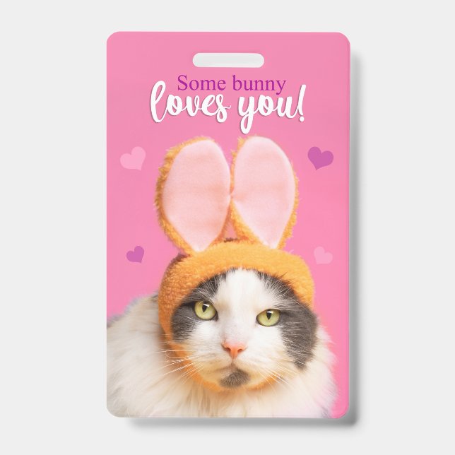 Badge Joyeuse Saint-Valentin Chat Drôle en Oreilles de L (Avant)