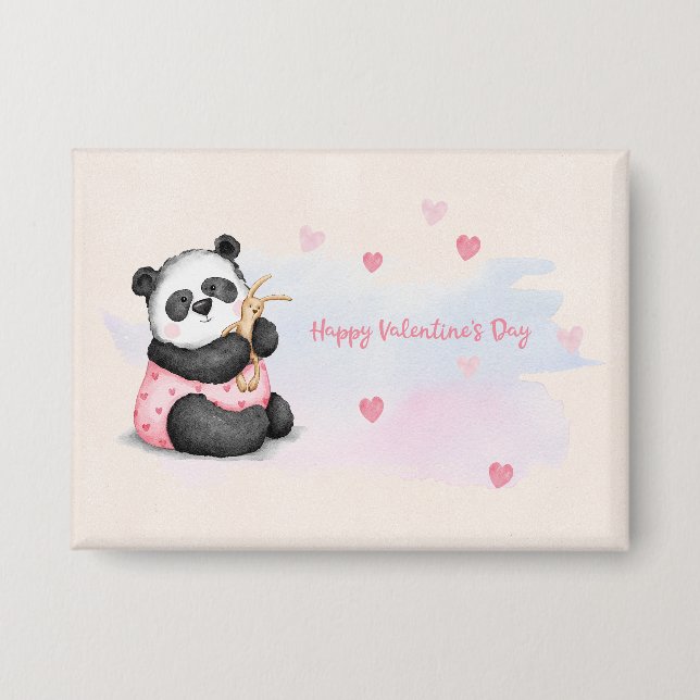 Badge Joyeuse Saint-Valentin Panda Lapin à l'aquarelle C (Recto)