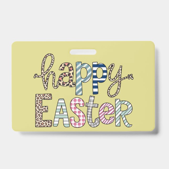 Badge Joyeuses Pâques Lapin Floral Mignon Printemps Léop (Avant)