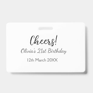 Badge Joyeux 21e anniversaire nom date simple minimal