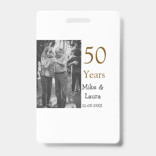 Badge Joyeux 50e anniversaire ajoutez nom du couple date (Avant)