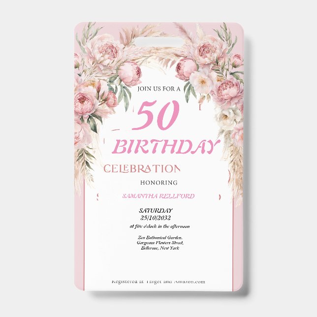 Badge Joyeux Anniversaire Fleurs Roses Mignonnes (Avant)