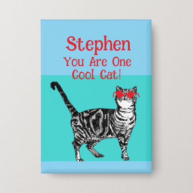 Badge Joyeux anniversaire Vous Cool Tabby Chat Mens Mari (Recto)