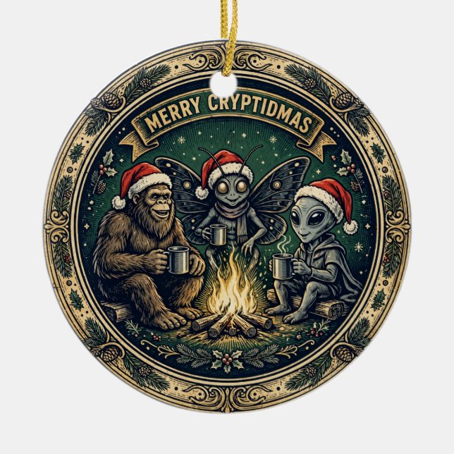 Badge Joyeux Cryptidmas Ornement de Noël (Devant)