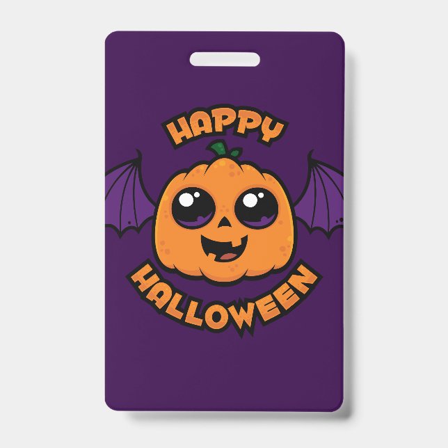 Badge Joyeux Halloween Citrouille Mignonne Kawaii Effray (Avant)