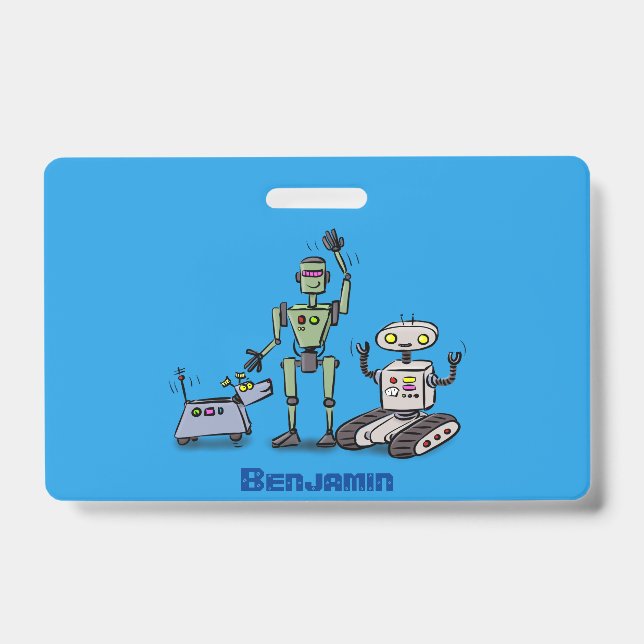 Badge Joyeux joli dessin de trois robots trio (Avant)