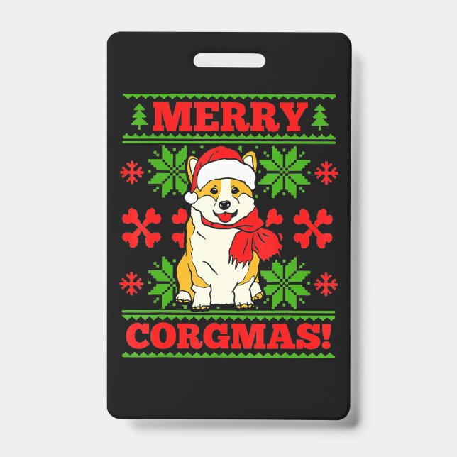 Badge Joyeux Noël Corgmas Corgi Chien (Avant)