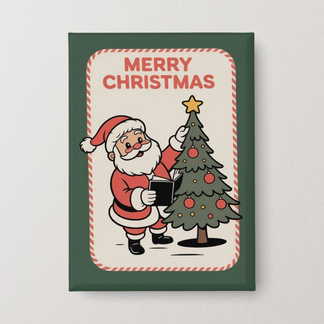 Badge Joyeux Noël Vintage Santa Lecture Fête  (Recto)