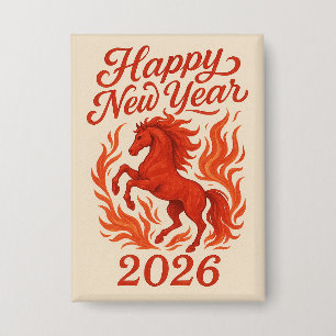Badge Joyeux Nouvel An 2026 Cheval Fiery