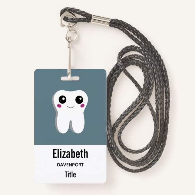 Badge Joyeux sourire Dental Tooth Cute (Devant avec lanière)
