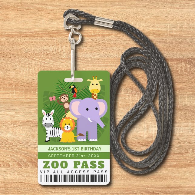 Badge Jungle Wild Animal Zoo VIP Pass Anniversaire de en (Zoo Pass For Jungle Wild Animal Theme Kids Birthday)