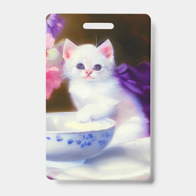 Badge Kitten blanc vintage avec ruban violet (Avant)