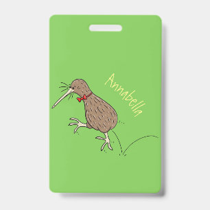 Badge Kiwi sautant heureux avec dessin animé de nœud pap