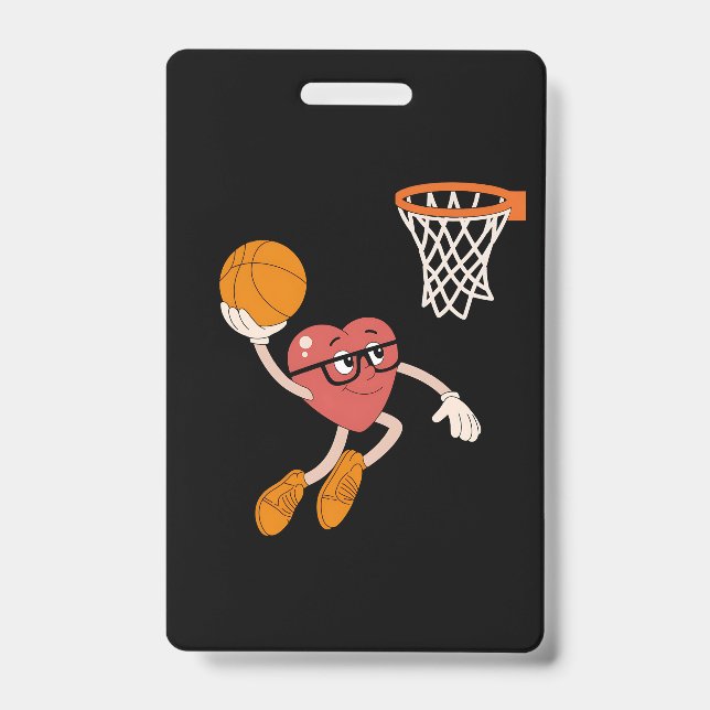 Badge La Saint-Valentin Cœur Plongeant Basketball Mignon (Avant)