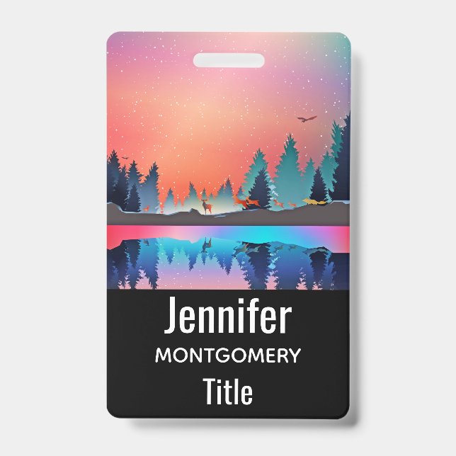 Badge Lac d'hiver pittoresque avec Cerf (Avant)