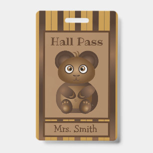 Badge Laisse passer pour un étudiant ours brun en matern