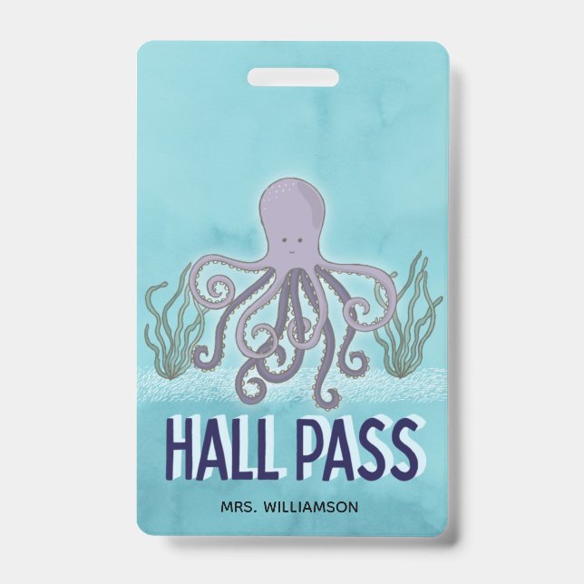 Badge Laisser-passer Hall Pieuvre Enseignant École (Avant)