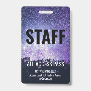 Badge Laissez-passer du personnel Noir Accès total Festi
