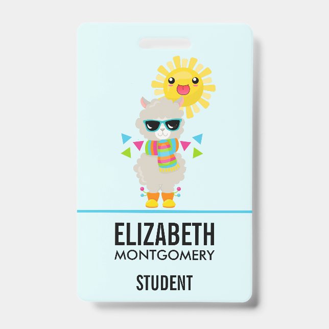 Badge Lama Cool et Soleil Kawaii Sourire (Avant)