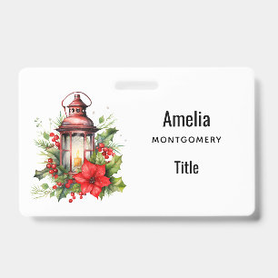 Badge Lanterne rouge de Noël Poinsettia et pin
