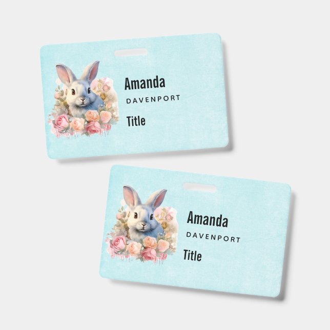 Badge Lapin avec une guirlande de roses Affaires mignonn (Avant & arrière)