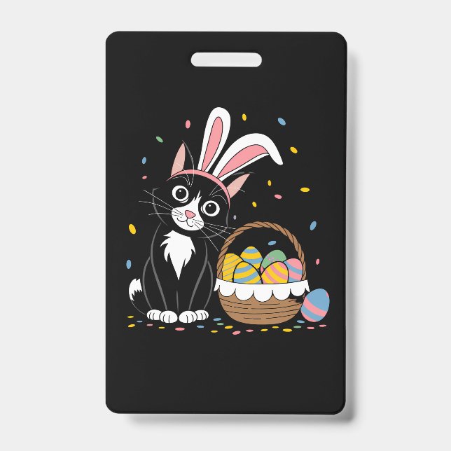 Badge Lapin de Pâques Chat Noir Smoking Oreilles de Lapi (Avant)
