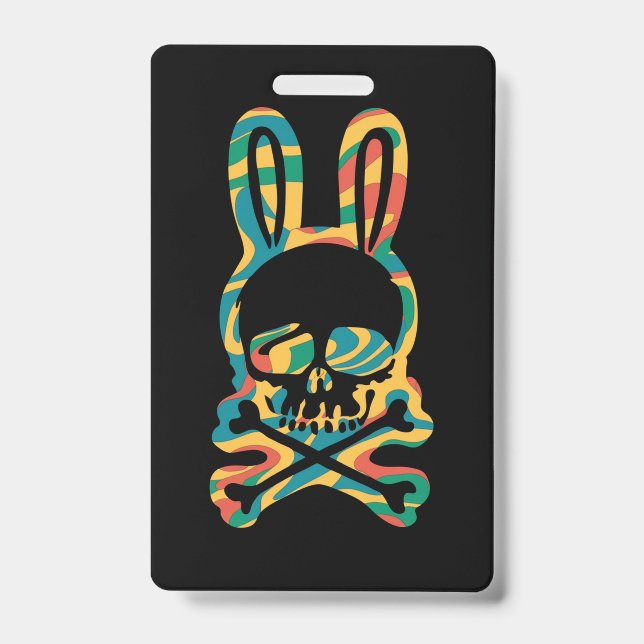 Badge Lapin de Pâques Retro Tie Dye Bunny Ski Cross Bone (Avant)