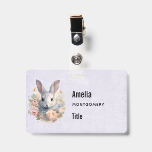 Badge Lapin entouré de fleurs pastel mignon