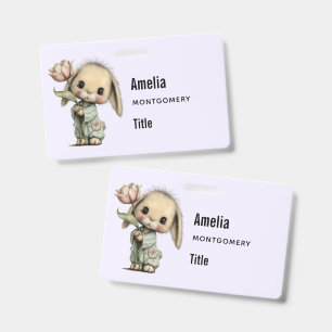 Badge Lapin mignon tenant une Tulipe