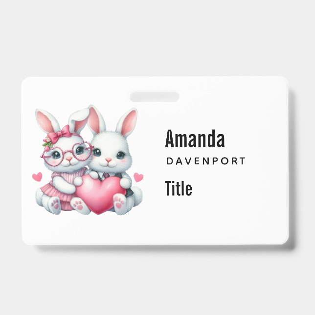 Badge Lapins mignons partageant un cœur (Avant)