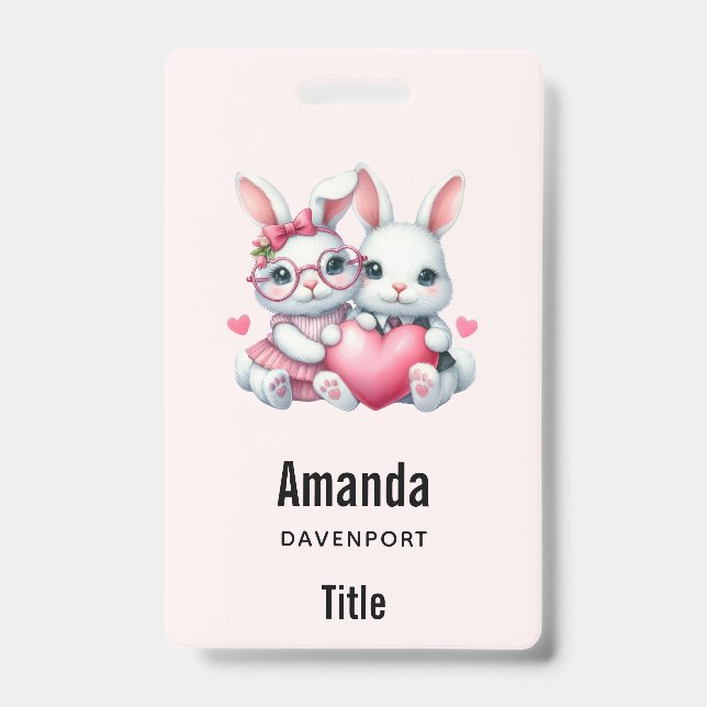 Badge Lapins mignons partageant un cœur (Avant)