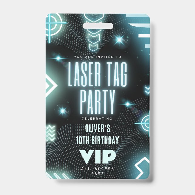 Badge Laser tag invitation de fête d'anniversaire VIP (Avant)