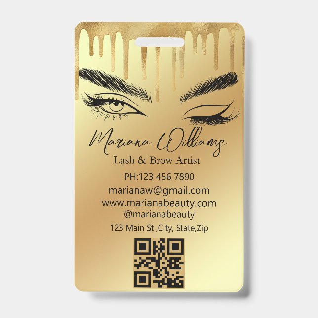 Badge lash & brow artiste qr code or de l'entreprise de  (Front)
