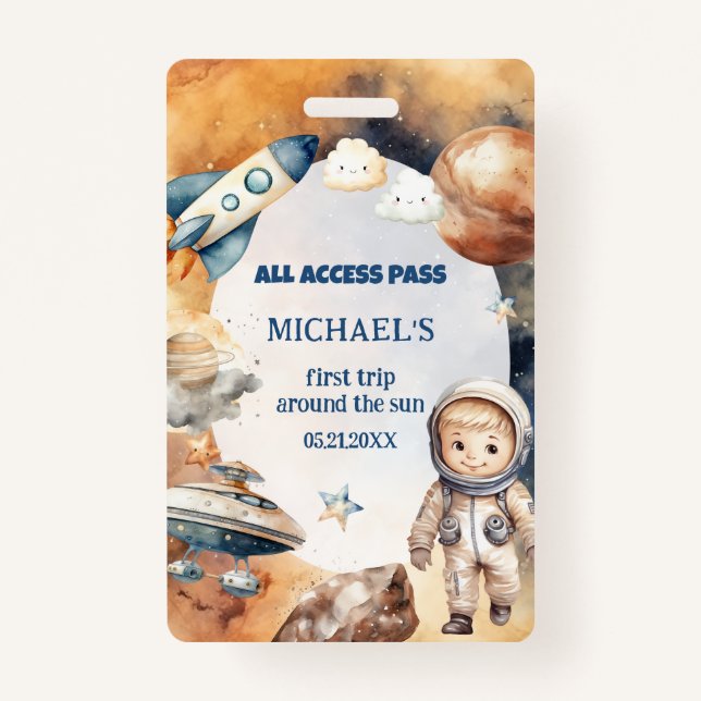 Badge L'Astronaut Space Premier Voyage Autour De La Cart (Devant)