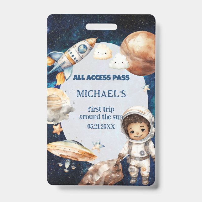 Badge L'Astronaut Space Premier Voyage Autour De La Cart (Face)