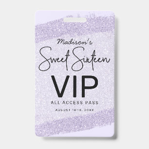 Badge Lavender Brush Parties scintillant Sweet 16 Invita