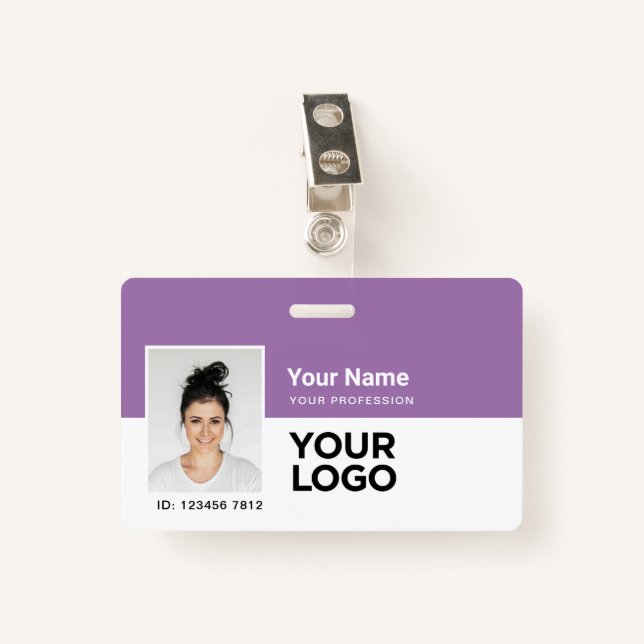 Badge Lavender Purple Photo Bar ou Qr Code Nom du logo (Devant avec clip)