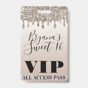 Badge L'entrée VIP Glam Drip Champagne Or pour un Sweet