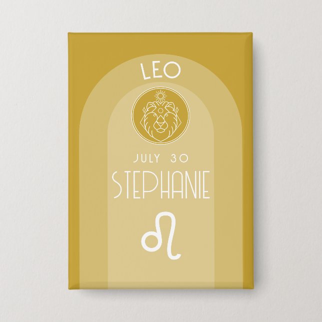 Badge Leo personnalisé Anniversaire Zodiac - Design mode (Recto)