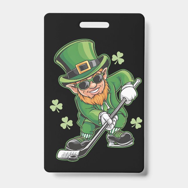Badge Leprechaun Jouer Hockey St Patrick's Day Irish (Face)