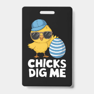 Badge Les poussins m'aiment Pâques drôle chasse aux œufs