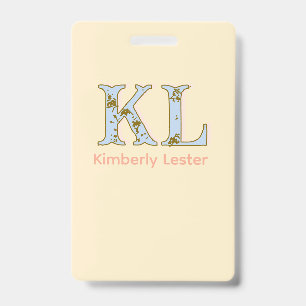 Badge lettre de nom monogramme pêche vintage gras pastel