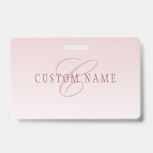 Badge Lettre Élégante & Monogramme   Rose Ombré