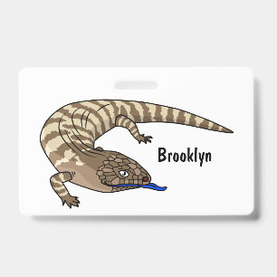 Badge Lézard à langue bleue reptile dessin animé